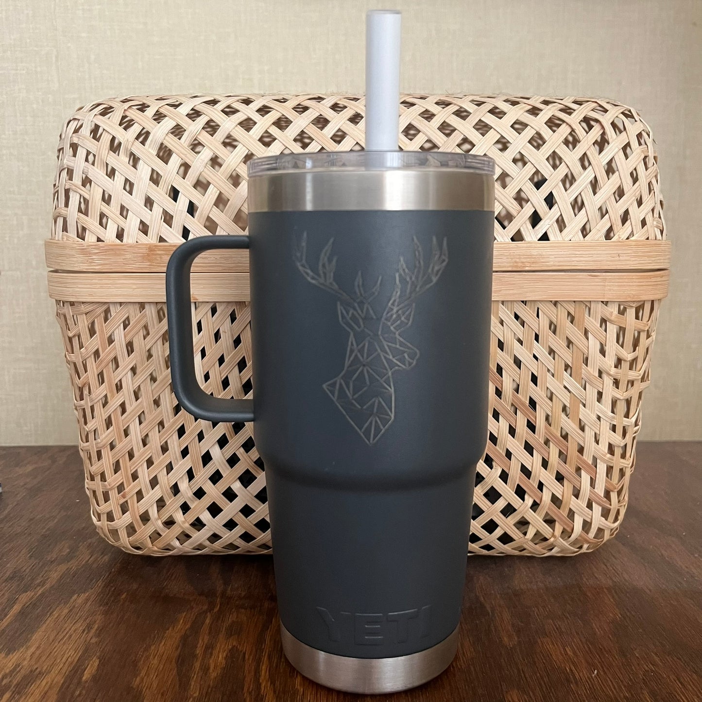 Charcoal 25oz. Yeti Rambler Mug Geometric Deer Tumbler