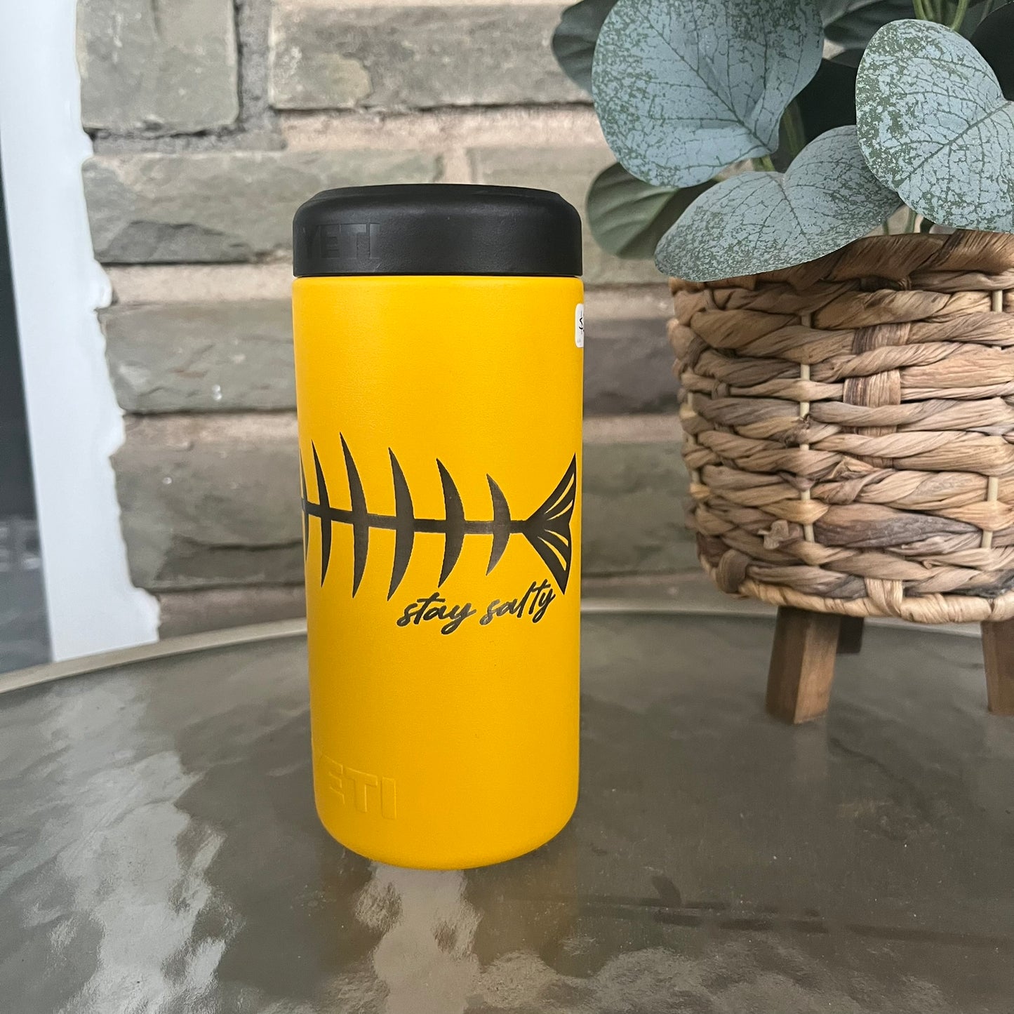 Yeti Alpine Yellow Fish Slim 12oz. Can Koozie