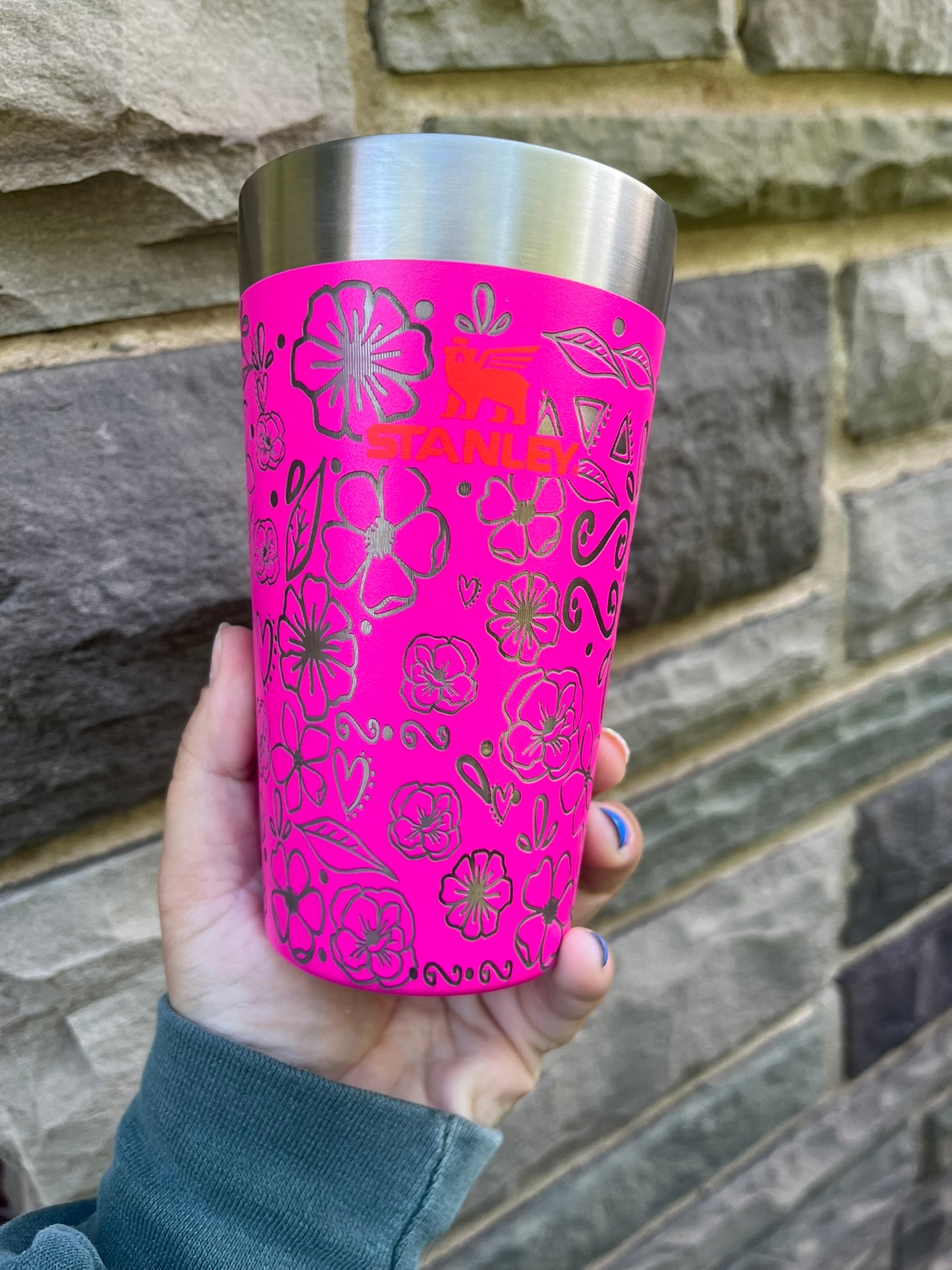 Vivid Violet 16oz. Stanley Stacking Pint Cup with Floral Design