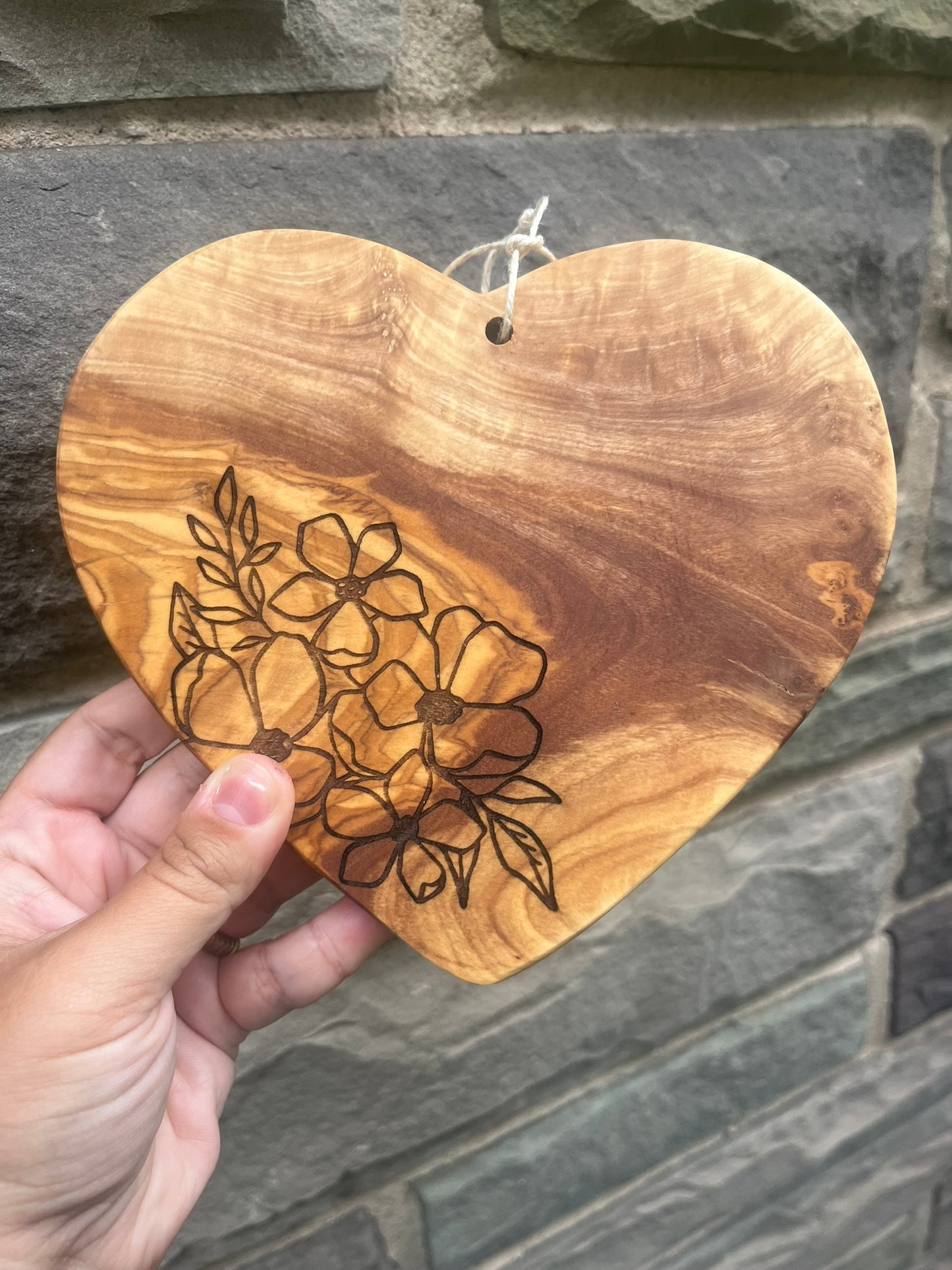 Heart Engraved Charcuterie Board with Flowers