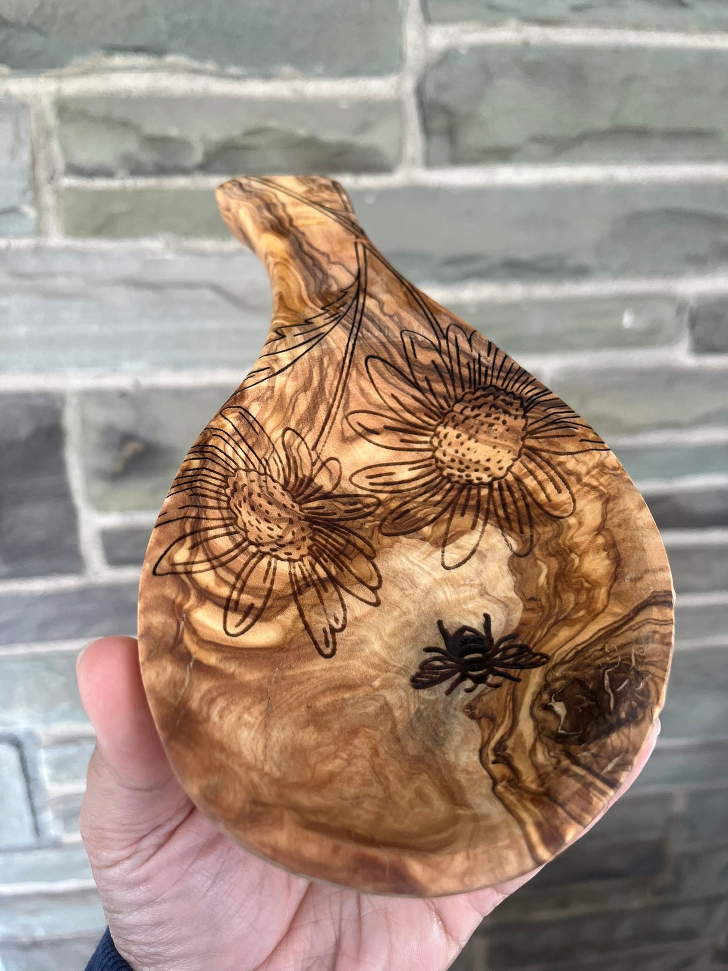 Olive Wood Spoon Rest with Sunflowers