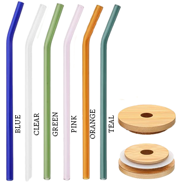 Bamboo Lid and Glass Straw for Etched Glass Can Cups