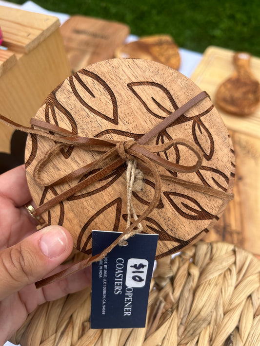 Bottle Opener Leaf Wood Coasters