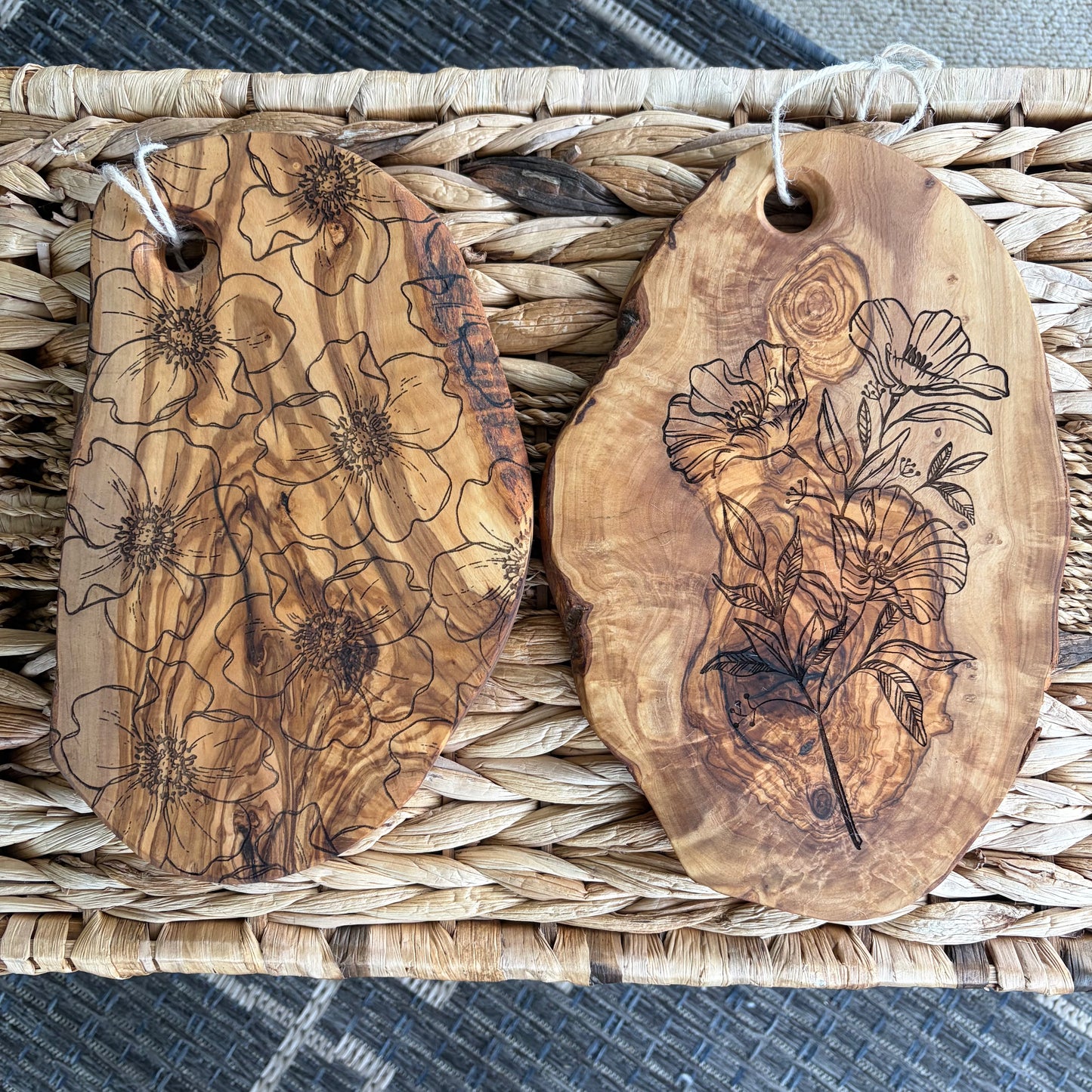 Olive Wood Irregular Floral Charcuterie Board
