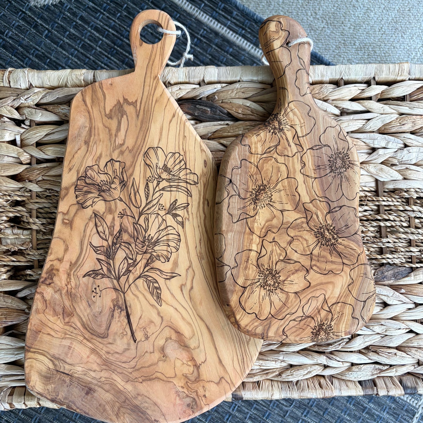 Olive Wood Irregular Floral Charcuterie Board