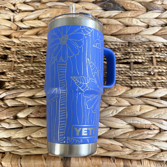 Flower Hand Engraved Yeti Tumbler