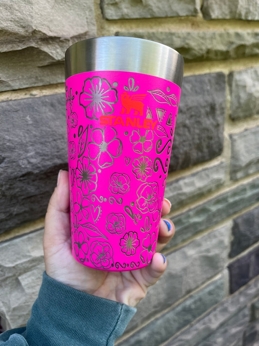 Vivid Violet 16oz. Stanley Stacking Pint Cup with Floral Design
