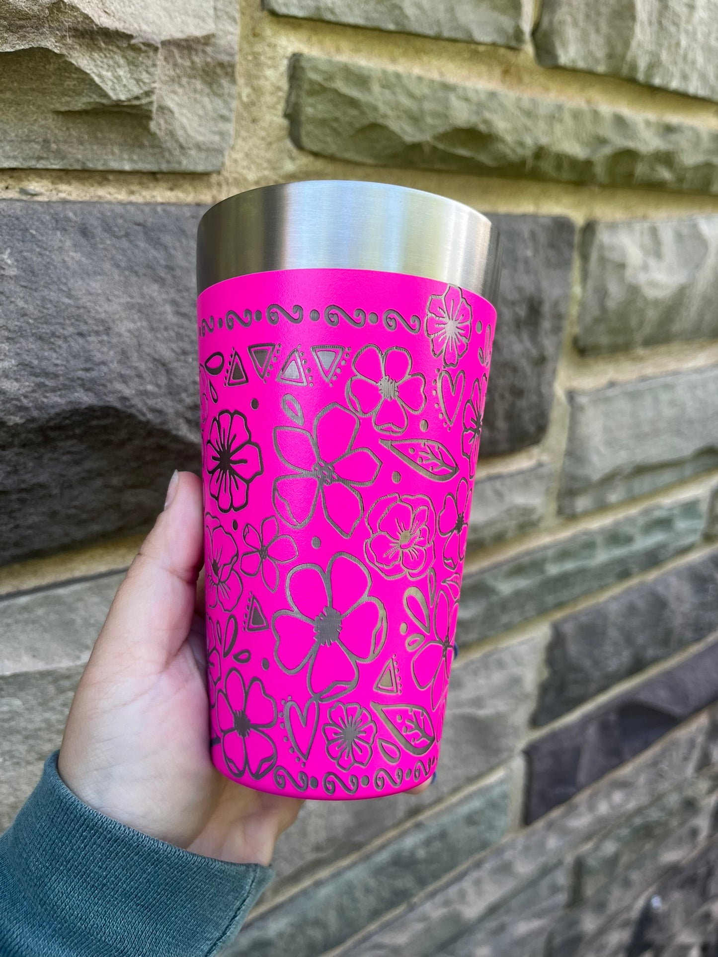 Vivid Violet 16oz. Stanley Stacking Pint Cup with Floral Design