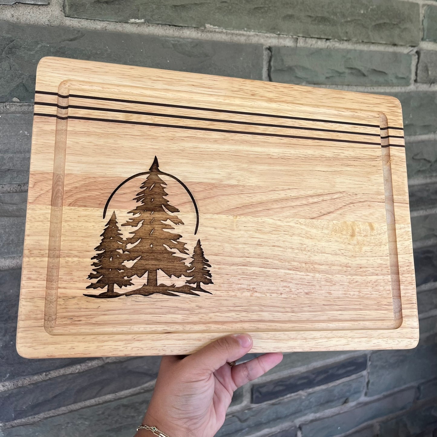 Pine Tree Engraved Charcuterie Board with Stripes