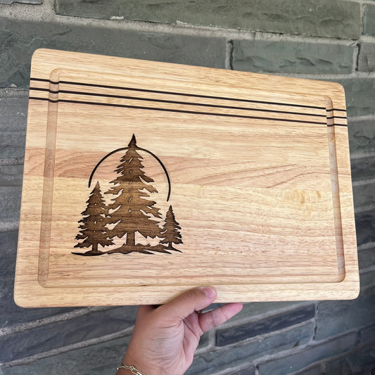 Pine Tree Engraved Charcuterie Board with Stripes