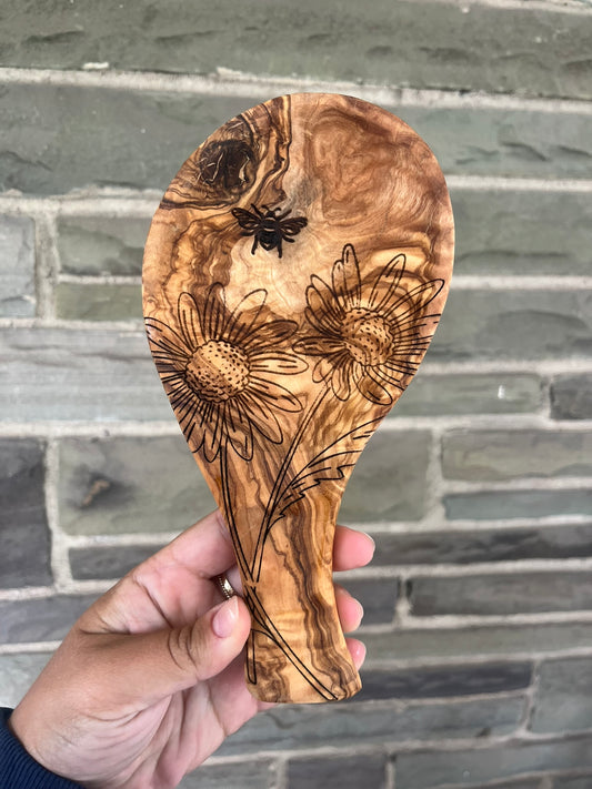 Olive Wood Spoon Rest with Sunflowers