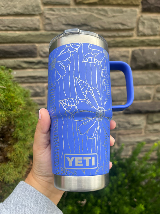Hand Engraved Full Flower Purple Yeti Tumbler