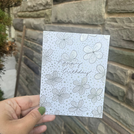 Embellished Silver Flower Birthday Card